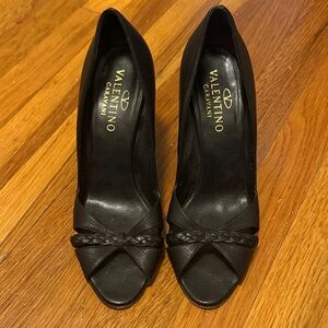 Valentino Garavani Black Leather Wedge Heels